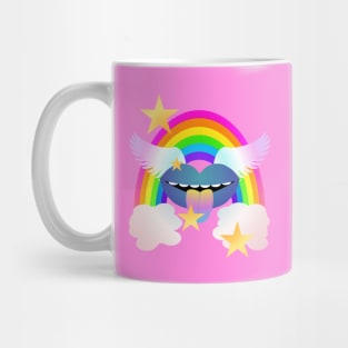 Groovy Winged Lips, Rainbow & Stars - BLUE Mug